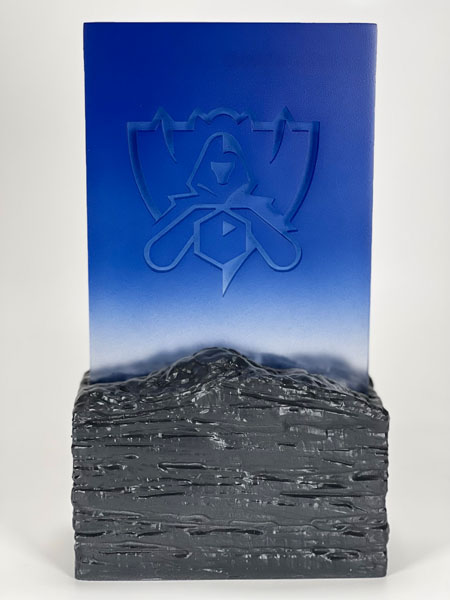 High-quality fabricated brand display piece created with large-scale 3D printing for commercial and event marketing.