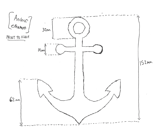 2D sketch of an anchor outline with dimensions to inform the creation of a 3D model STL file for 3D printing