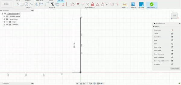 how to create a dimensioned line sketch in Autodesk Fusion 360